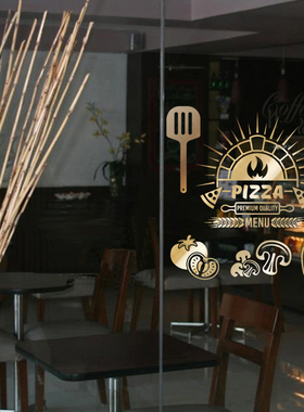 披萨pizza玻璃窗户门背景墙贴