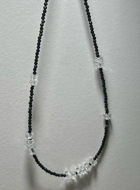 叠戴神器 黑尖晶白水晶项链