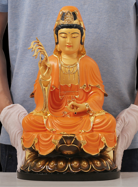 纯铜观世音菩萨坐莲家用摆件