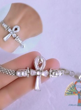 埃及女手工银复古十字架手链