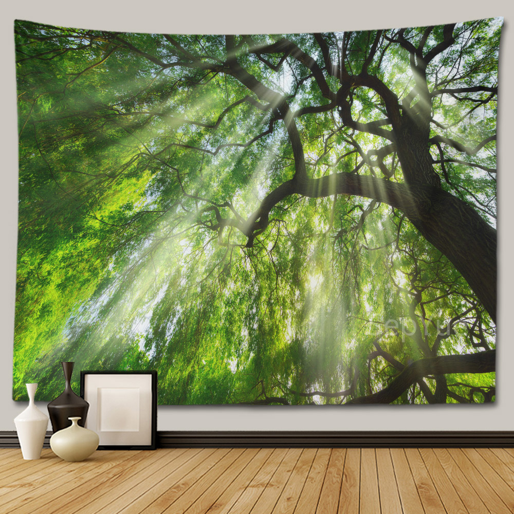 大树森林墙布主播背景布卧室茶室墙壁装饰挂毯场景壁画布自然风景 - 图1