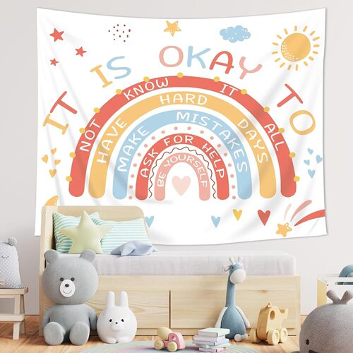 彩虹励志英文语录背景布波西米亚挂毯客厅墙背景家居装饰床头挂布 - 图0