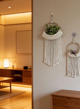 手工编织圆环挂毯背景墙壁挂花器