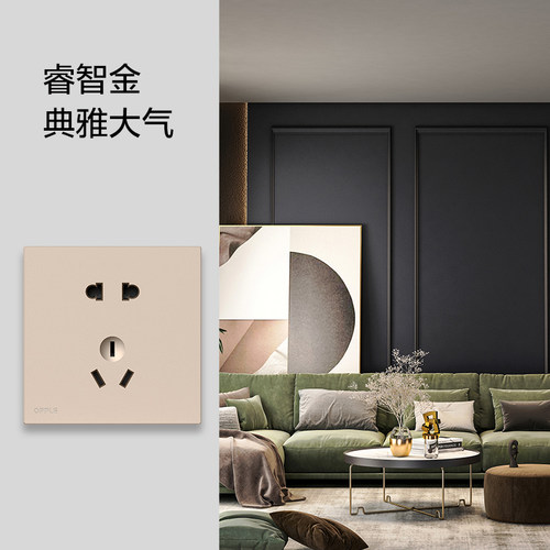 欧普开关插座一开五孔5孔面板多孔USB86型暗装墙壁无框大板悦歆金 - 图3
