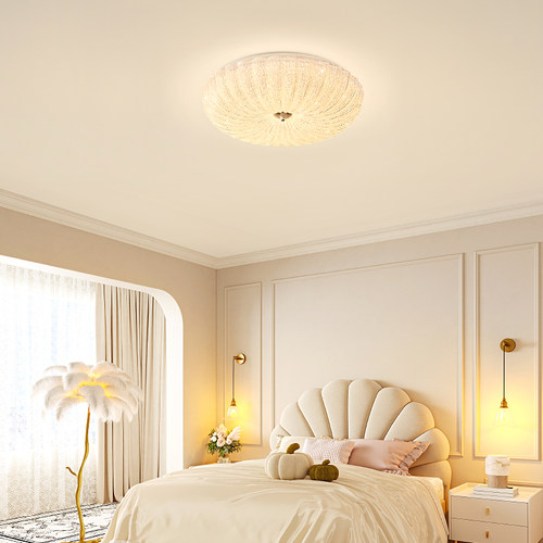 欧普照明法式奶油风仙气水晶砂吸顶灯简约灯具饰百搭卧室客厅DD - 图3