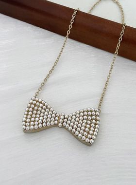 s35唯美时尚蝴蝶结百搭女神仿珍珠镶嵌甜美秀气文雅小众设计项链