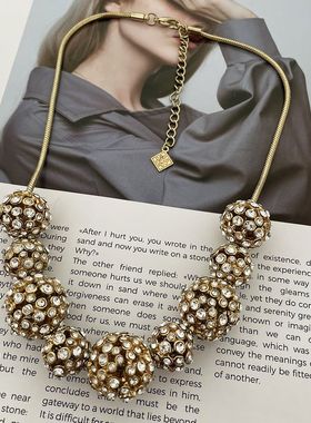 夸张满钻镂空宝石球项链