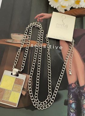 s58青岛欧美首饰品时尚珐琅滴油几何图形潮搭气质长款项链毛衣链