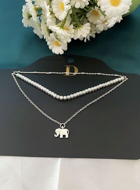 s67时尚多层大象吊坠锁骨链金属链条百搭小饰品唯美日常小众项链