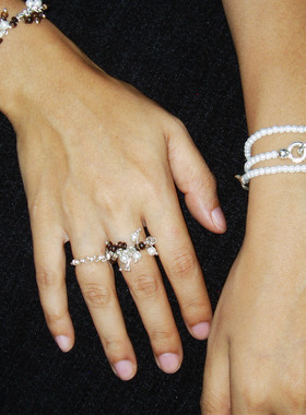 LELALES 链条可调节叠戴松果戒指 新中式 冬季新年搭配