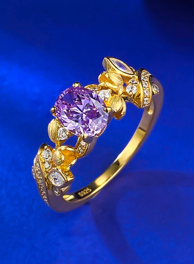 S925银紫荆花仙子紫钻纯银戒指女