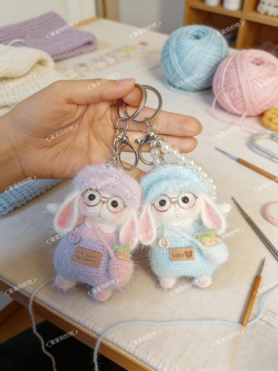 手工毛线钩织糖糖兔可爱玩偶长耳朵兔编织公仔钥匙扣包包车挂件,淘宝优惠券,粉丝福利购,淘宝优惠卷