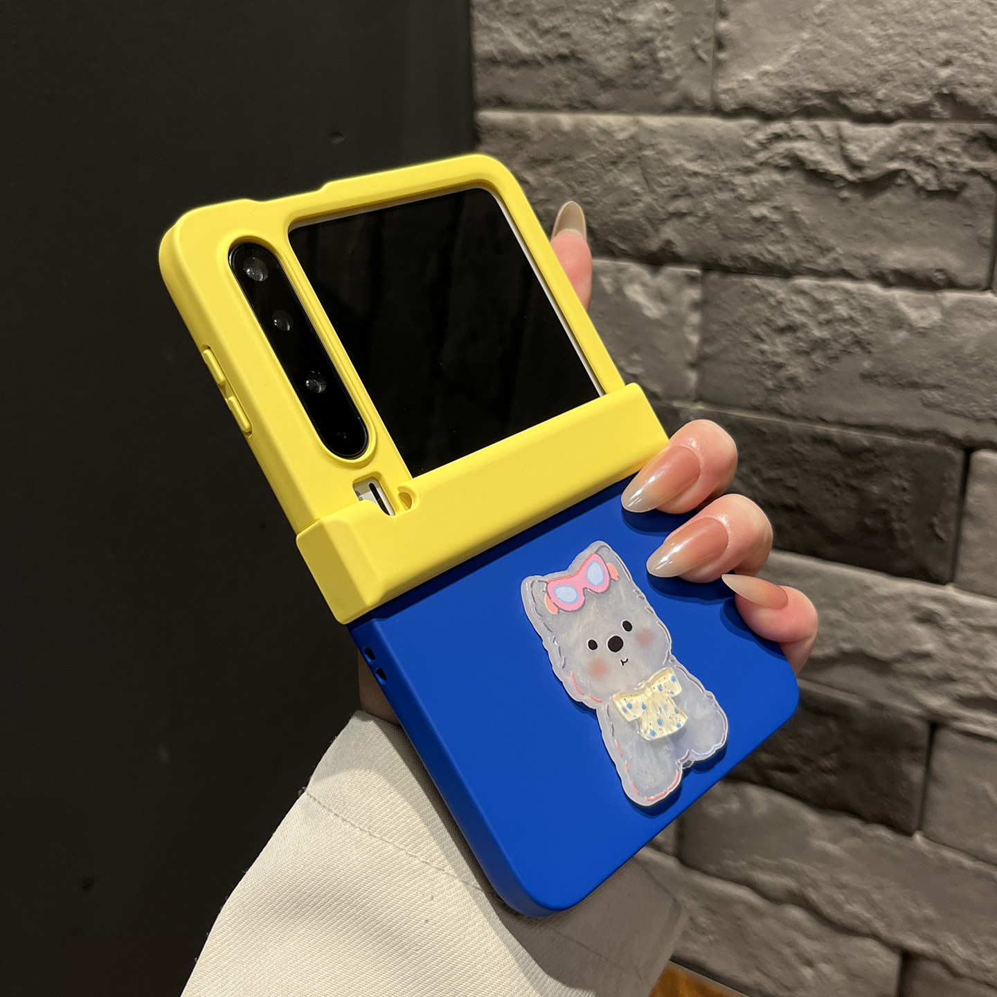 【高级感】新款中轴拼色黄蓝蝴蝶结狗适用华为puraX手机壳简约个性折叠三件套purax翻盖防摔韩系女款全包外壳,淘宝优惠券,粉丝福利购,淘宝优惠卷