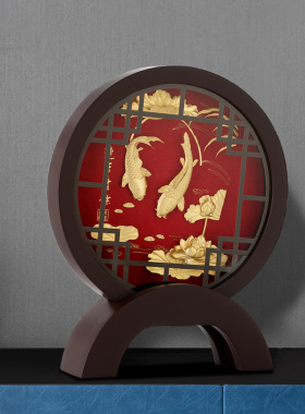 金箔画连年有余 客厅装饰画送朋友高档礼品公司定制桌面摆件