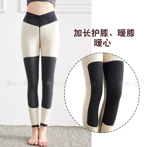 四季牡丹女冬光面加宽高腰加绒加厚三层蚕丝修身显瘦保暖裤93I062 - 图1