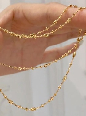 S925纯银镀18K金满天星项链锁骨链车花珠素链仙女链k金ins轻奢女