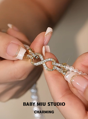 轻奢八字扣珍珠项链女双层叠戴