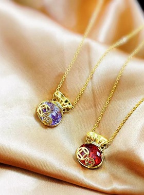 原创铜币钱袋锆石项链