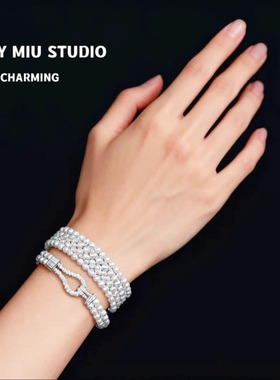 双排珍珠马蹄扣送闺蜜手链锆石