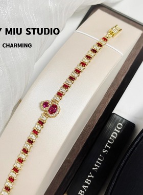 红宝石色葫芦锆石编织手链