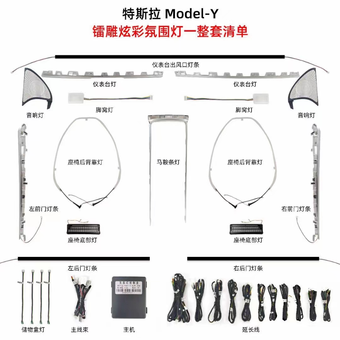 特斯拉model3氛围灯modely镭雕改装流光气氛灯model丫专车用无损-图3