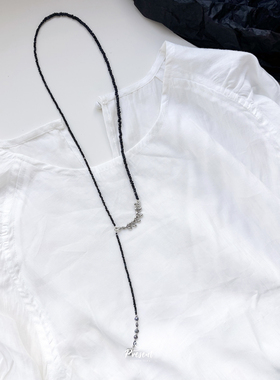 天然黑贝灰珍珠别致长款串珠项链