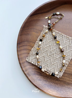 天然马蹄螺图画石虎眼石串珠项链