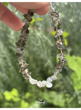 天然茶晶碎石花瓣珍珠纯银手链