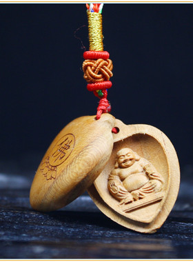 桃木弥勒佛吊坠木质佛像项链挂件