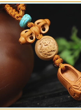 桃木虎头鞋吊坠平安金刚杵钥匙扣