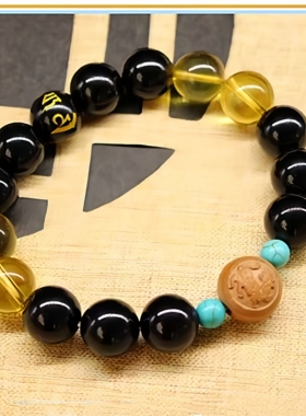 桃木生肖虎手链六字真言佛珠手串