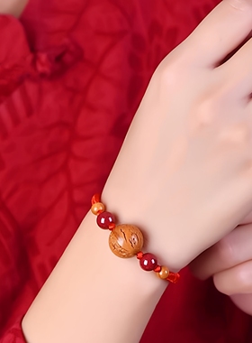 桃核红绳手链朱砂桃木手串宝宝绳