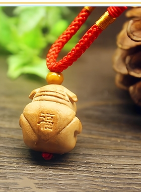 桃木生肖猪吊坠原木小猪项链男女