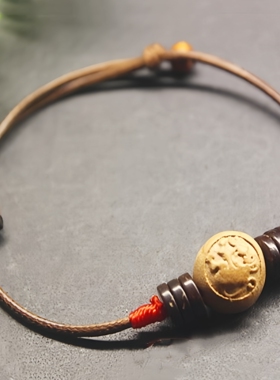 桃木生肖猴红绳手链男女脚链手绳