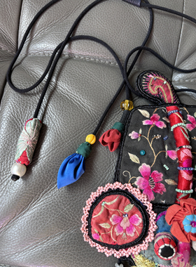 原创设计老绣虎头流苏项链 刺绣项链 国风毛衣链 袍子链 迷你小包