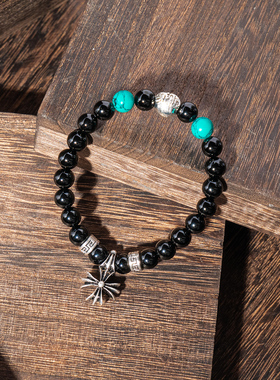 礼物男女黑玛瑙克罗十字架手链