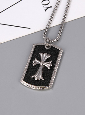 银色男军牌十字架毛衣链女项链