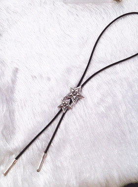 cody合金镀银皮绳男女双五星项链