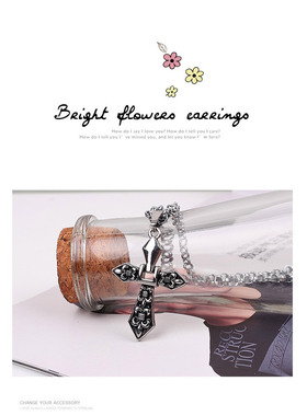 钛钢十字架银色朋克圈圈链男钛钢