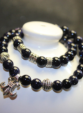 原创设计天然水晶蓝金沙简约小众多圈镀银童军花船锚女珠手链手串