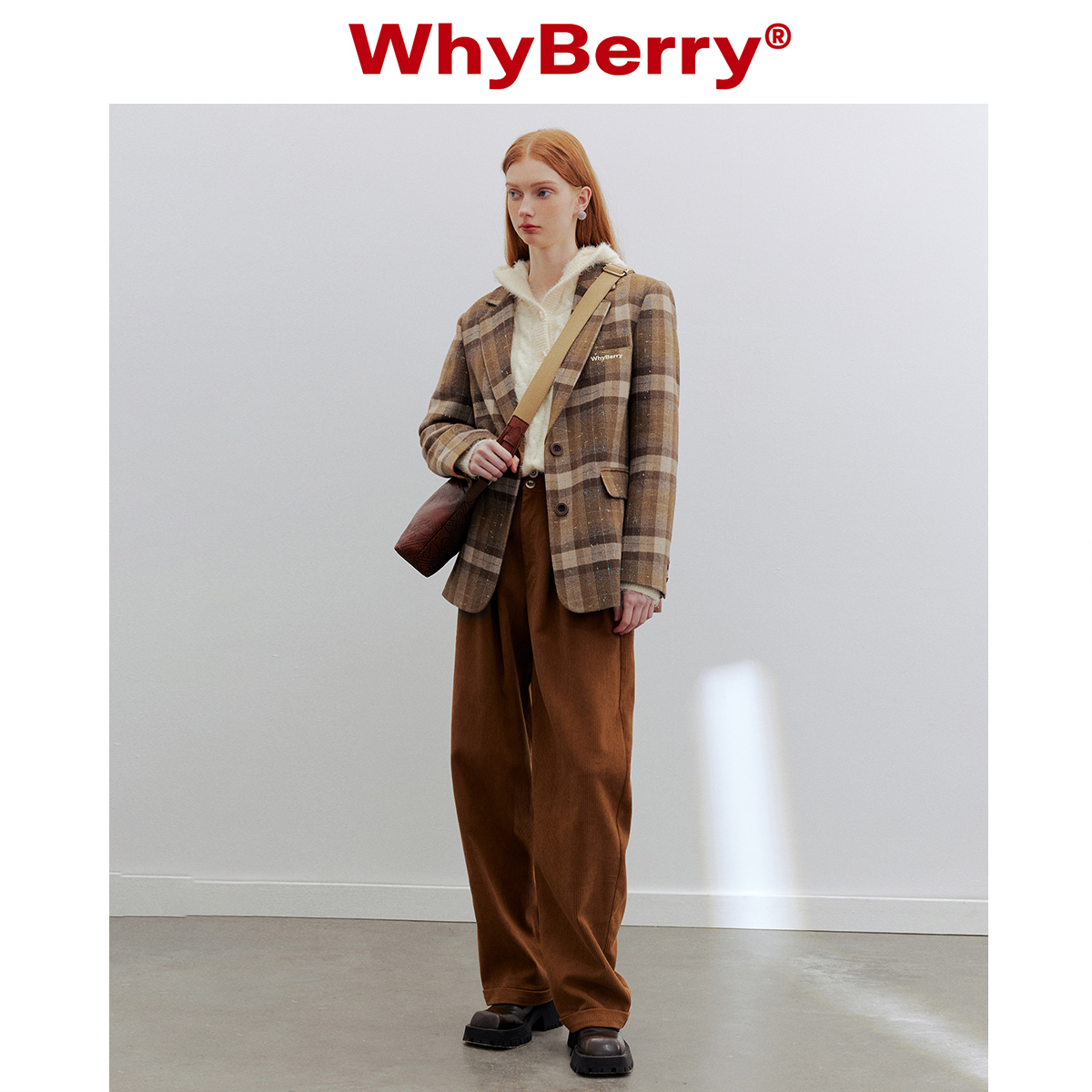 WhyBerry 24SS“时髦预科生”黑白格纹西装外套长款上衣正装垫肩 - 图3