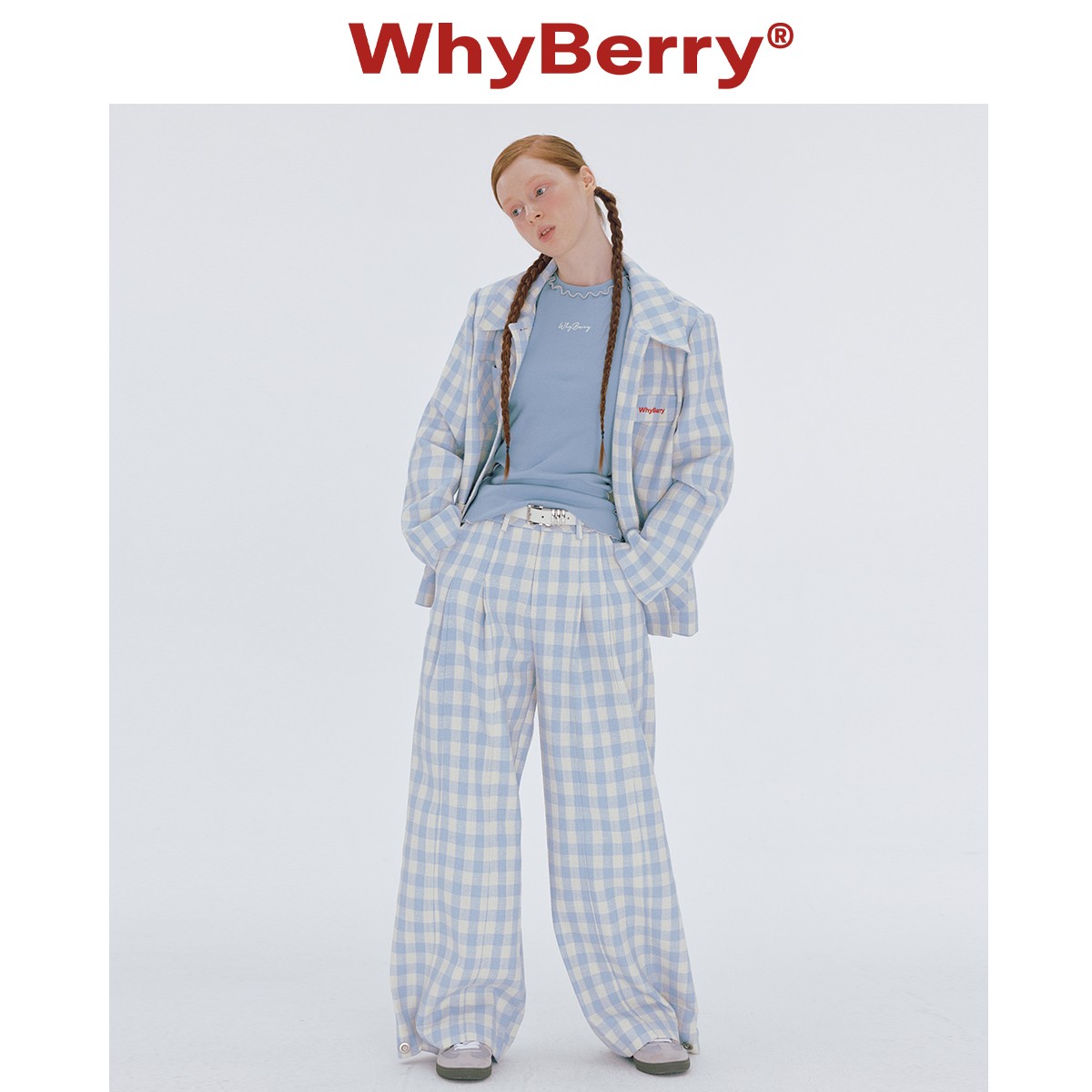 WhyBerry 24SS“清爽好穿”蓝白格子裤夏日长裤宽松休闲阔腿裤