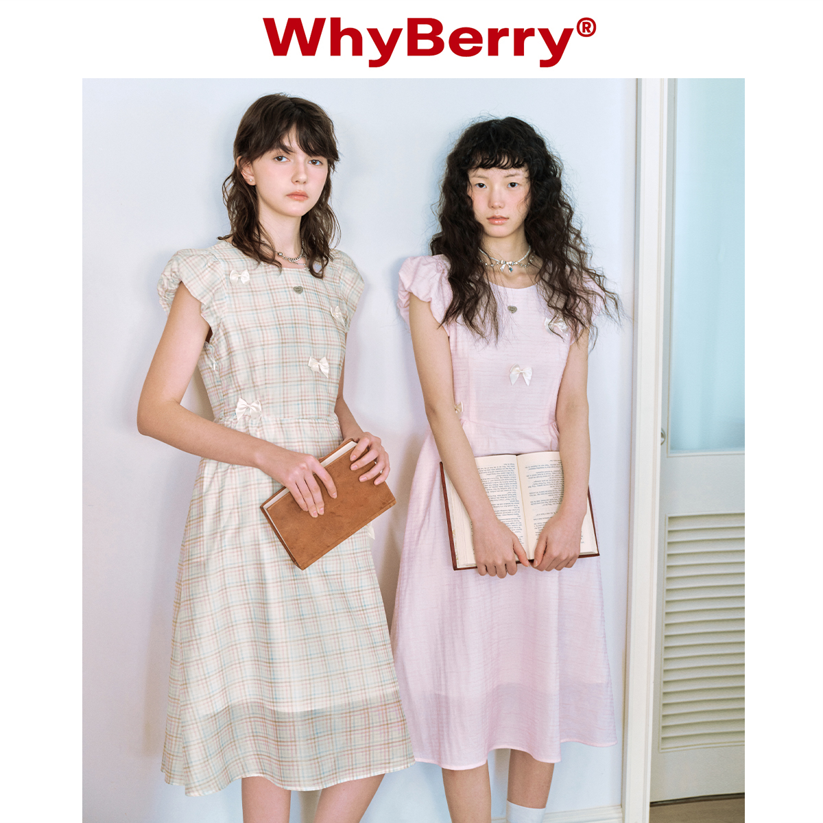 WhyBerry 24SS“夏日私语”连衣裙可爱蝴蝶结少女风长裙 - 图1