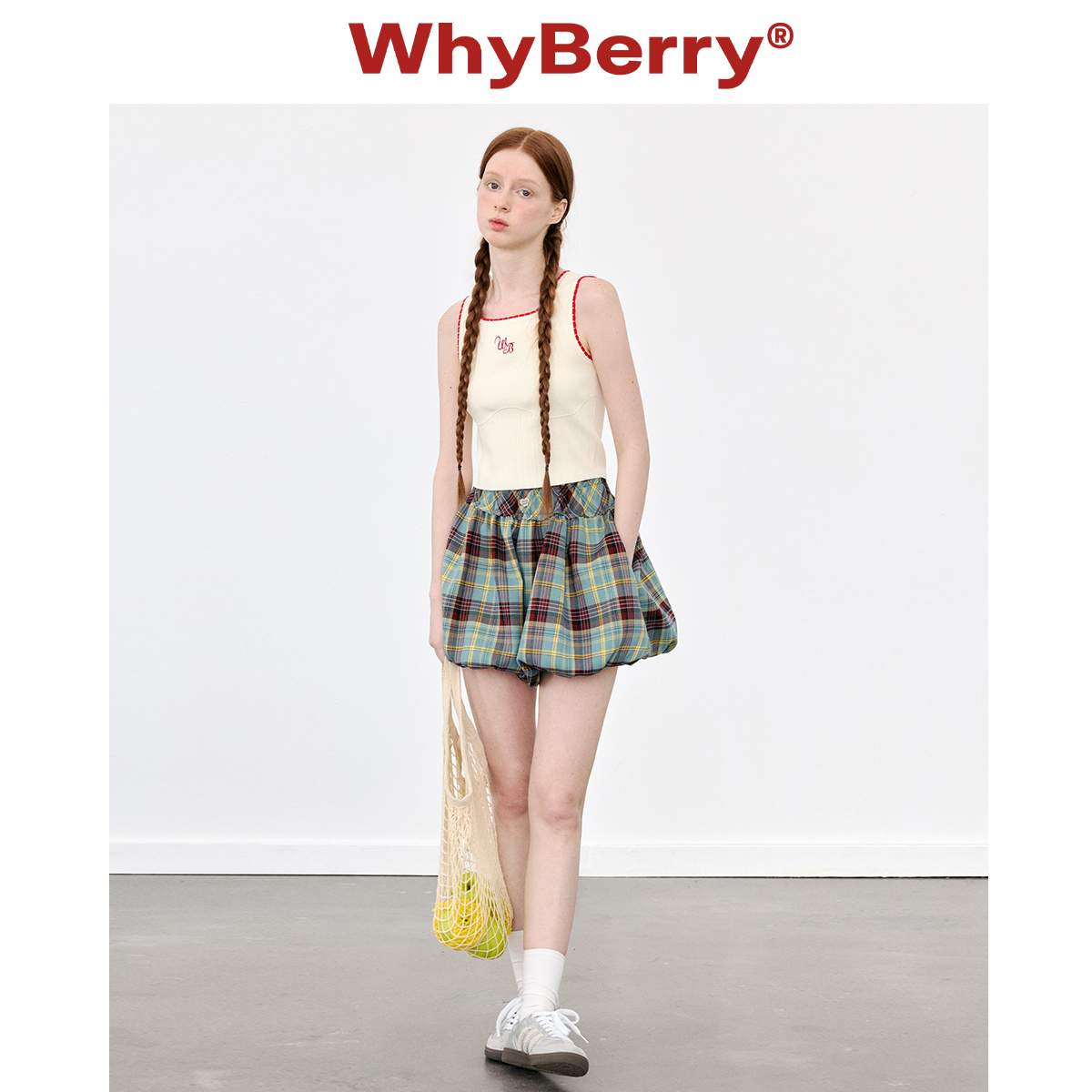 WhyBerry 24SS“假日圆舞曲”花苞格子短裤小个子裙裤校园少女风-图2