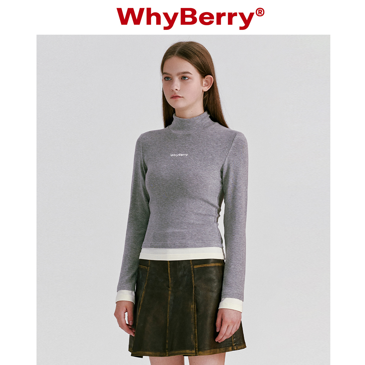 WhyBerry 23AW“自由暖气”半高领T恤长袖修身保暖内搭短上衣-图0