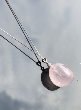 纯天然粉色水晶吊坠项链女生单珠挂件锁骨链招财转运粉水晶随型