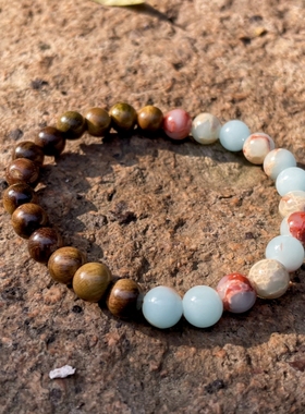 半山水寿山石手串绿檀拼接禅意金丝檀木手链文玩手持檀香转运佛珠