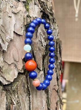 天然石青金石手串转运珠礼物寿山石南红玛瑙串珠本命年18k手链女