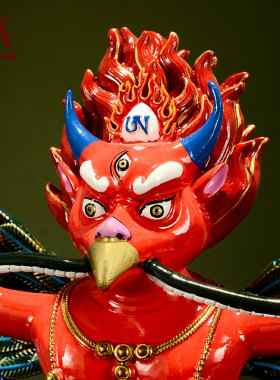 铜雕像大鹏金翅鸟矿物颜料彩绘