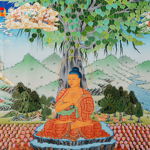 藏村手绘释迦牟尼法像唐卡西藏天然矿物颜料居家装饰画挂画 - 图0